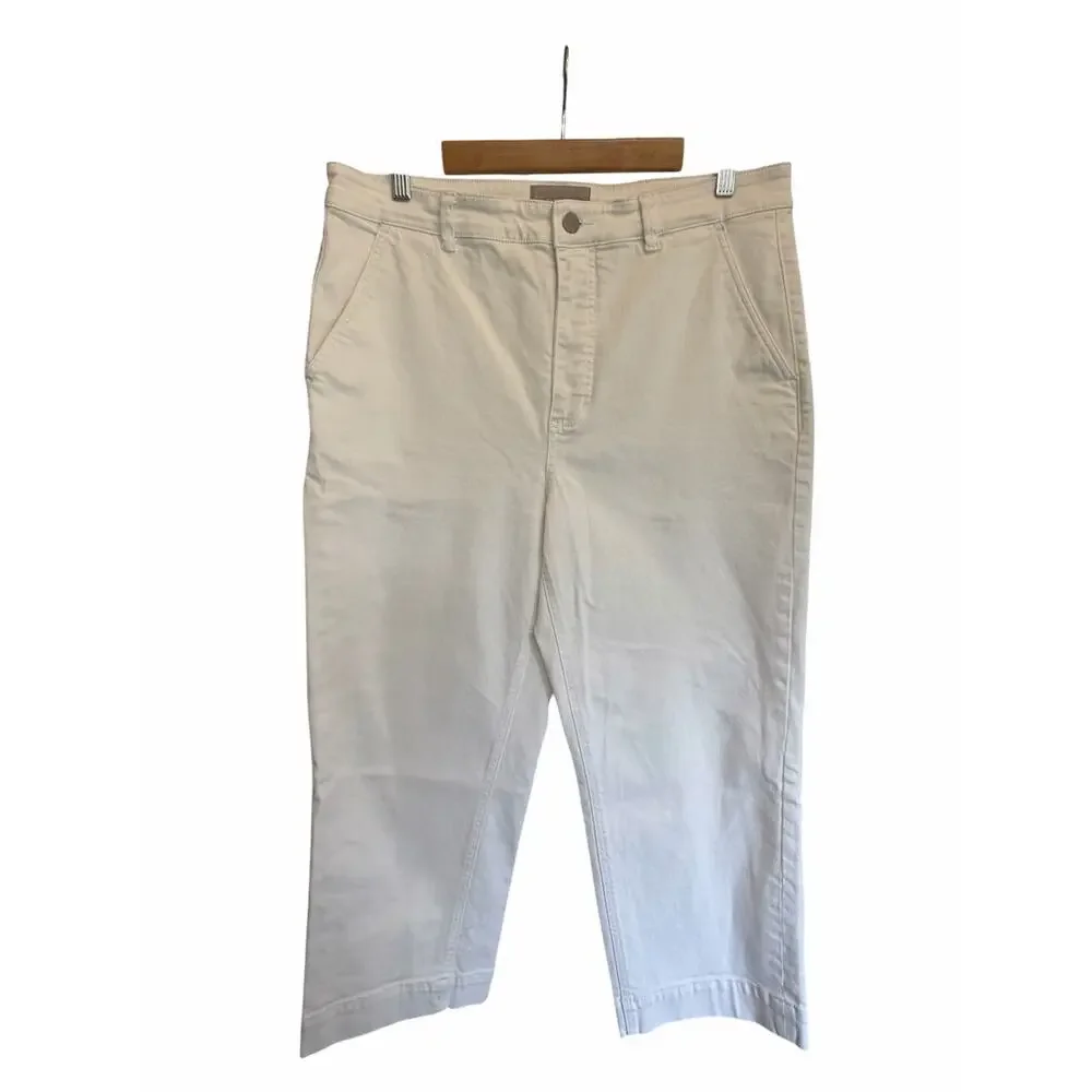 Everlane Women’s Size 16 White High Rise Straight Leg Crop Pants Cotton Stretch